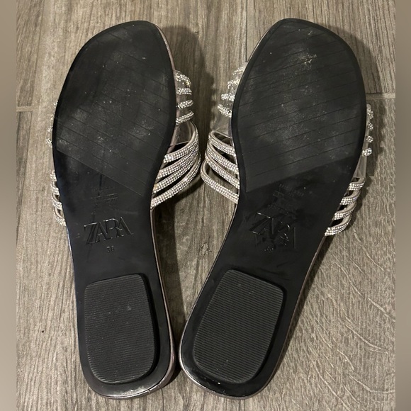 Zara rhinestone sparkly flat slide sandals 38 - Picture 3 of 3